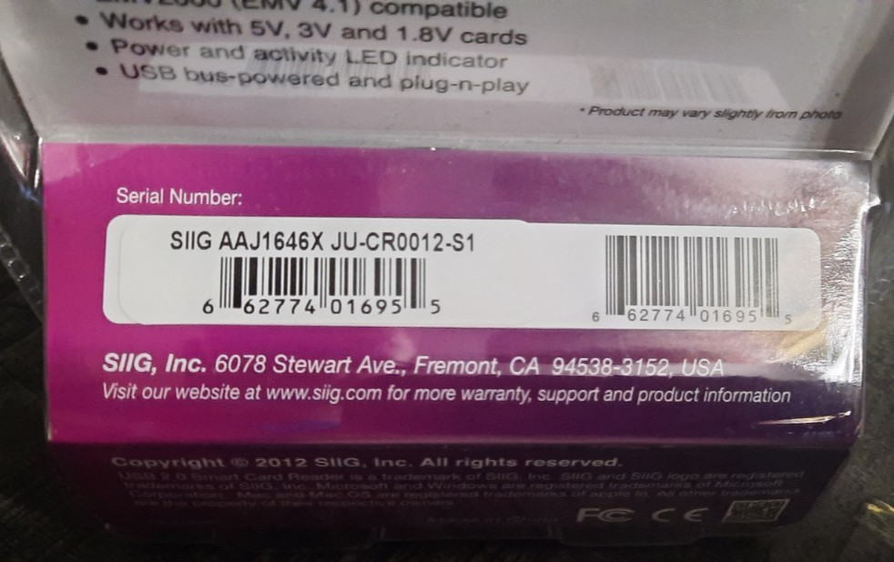 BRAND NEW SIIG USB 2.0 Smart Card Reader Black