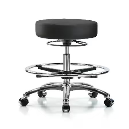 Bench Stool, Med, Vinyl, Chrm, Cf, Cstrs, Blk, Br-Vmbso-Cr-Cf-Cc-8540