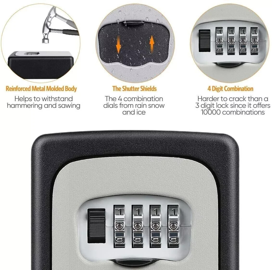 Key Safe 4-Digit Combination Lock Box Wall Mount Storage Safe Security Outdoor