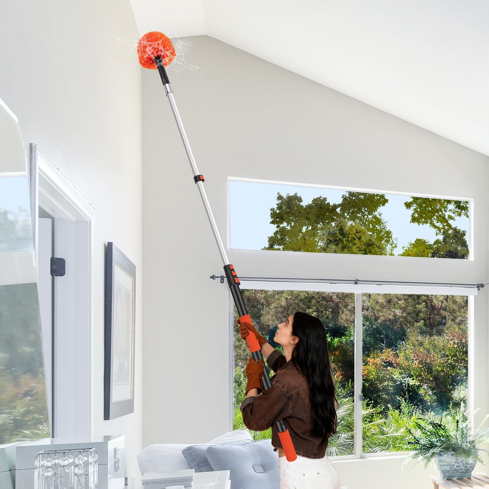 26FT Reach Cobweb Duster with Extension Pole - Spider Web Brush with 5-20 FT ...