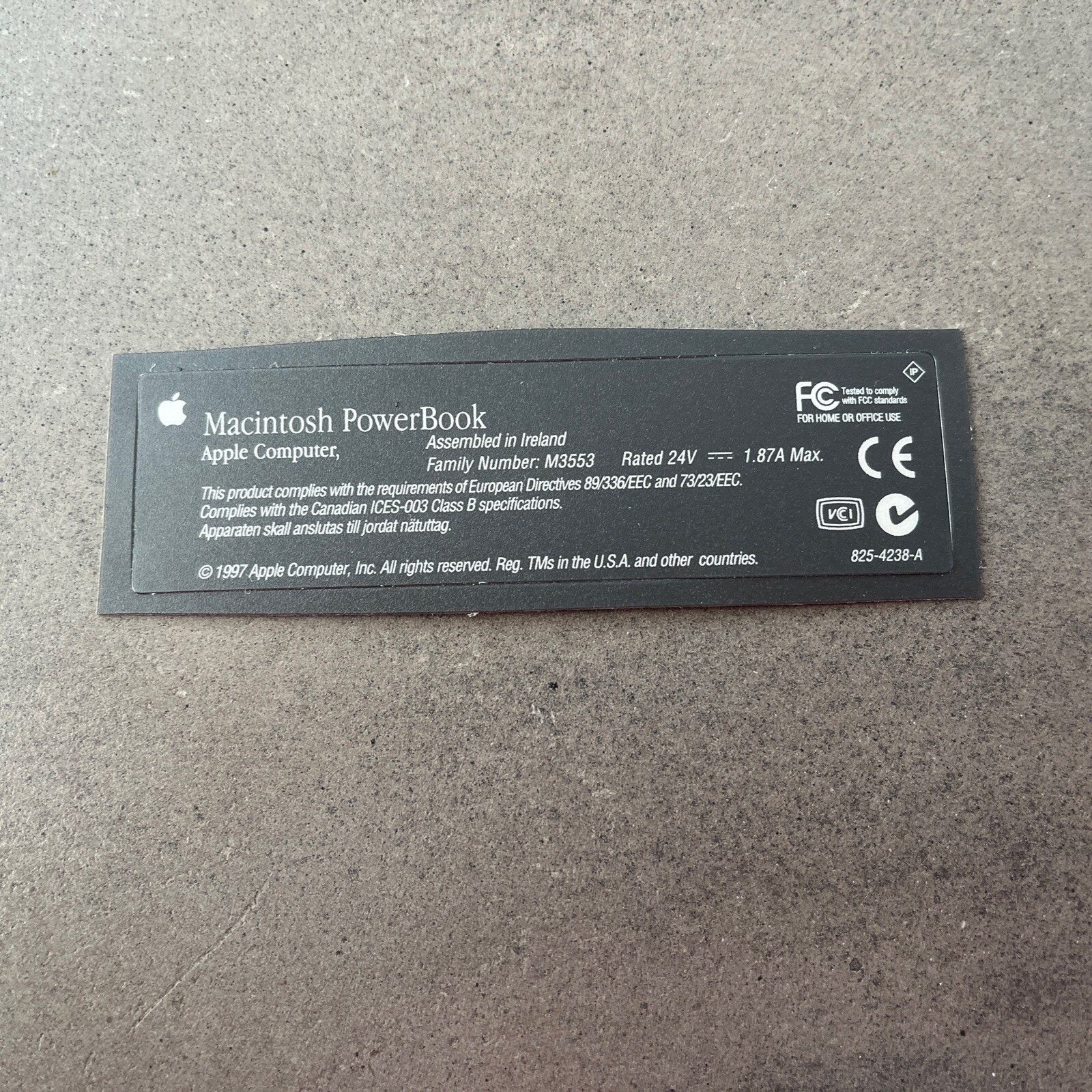 Apple PowerBook Original G3 Kanga FCC Label Sticker - M3553 - 922-3333 - New
