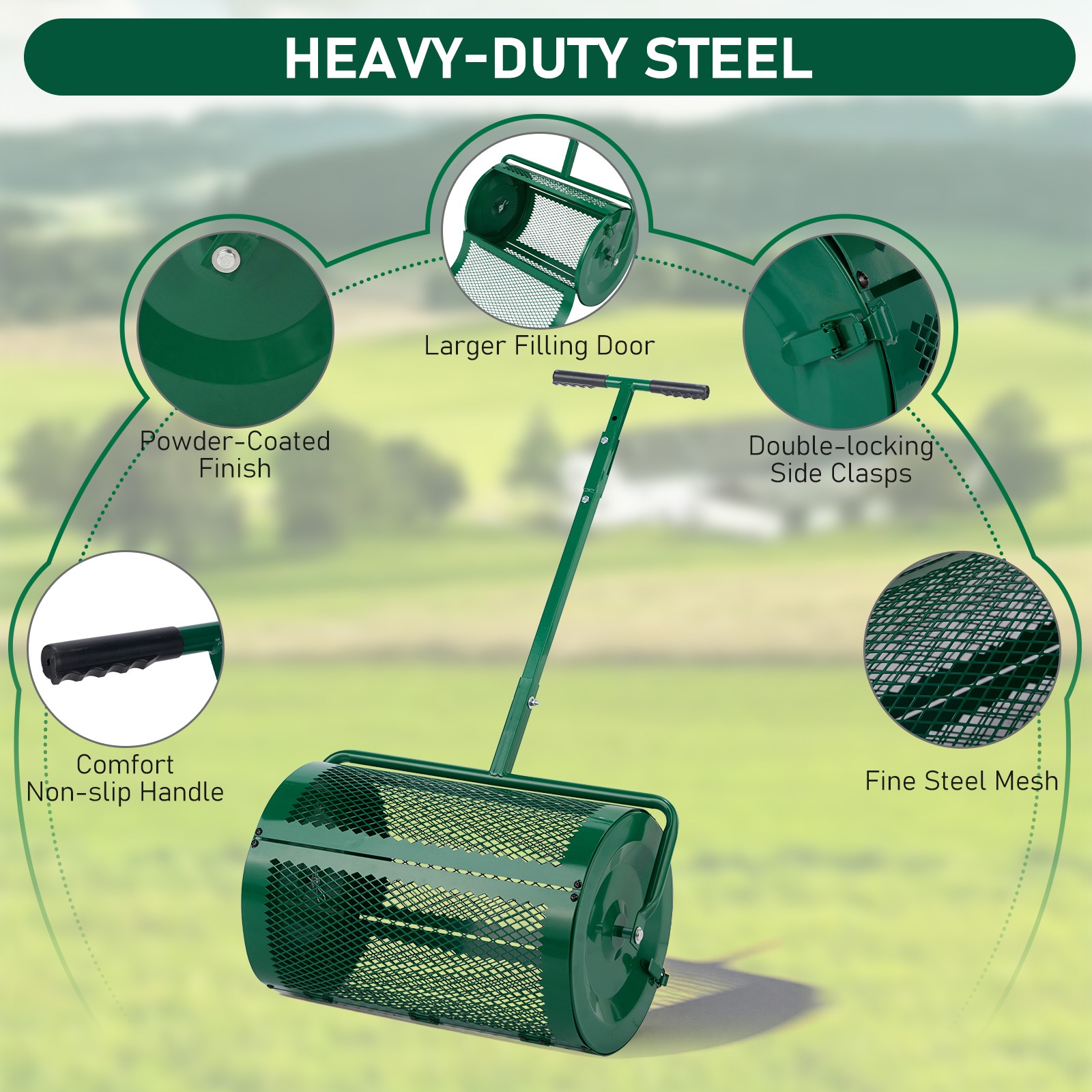 Compost Spreader 24 in 30 In Peat Moss Spreader with T-Shaped Handle for Yard