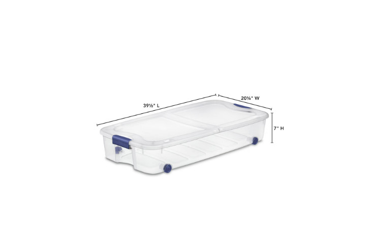 66 Qt Clear Underbed Storage Bin with Lid & Wheels Blue Rolling Box