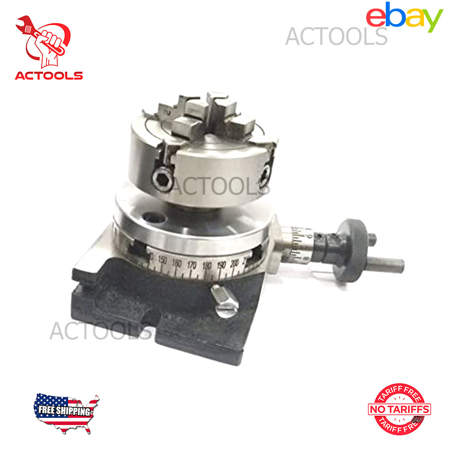 New 3" HV Rotary Table 75mm with 4 Jaw 70mm Independent Dog Chuck & Back Plate