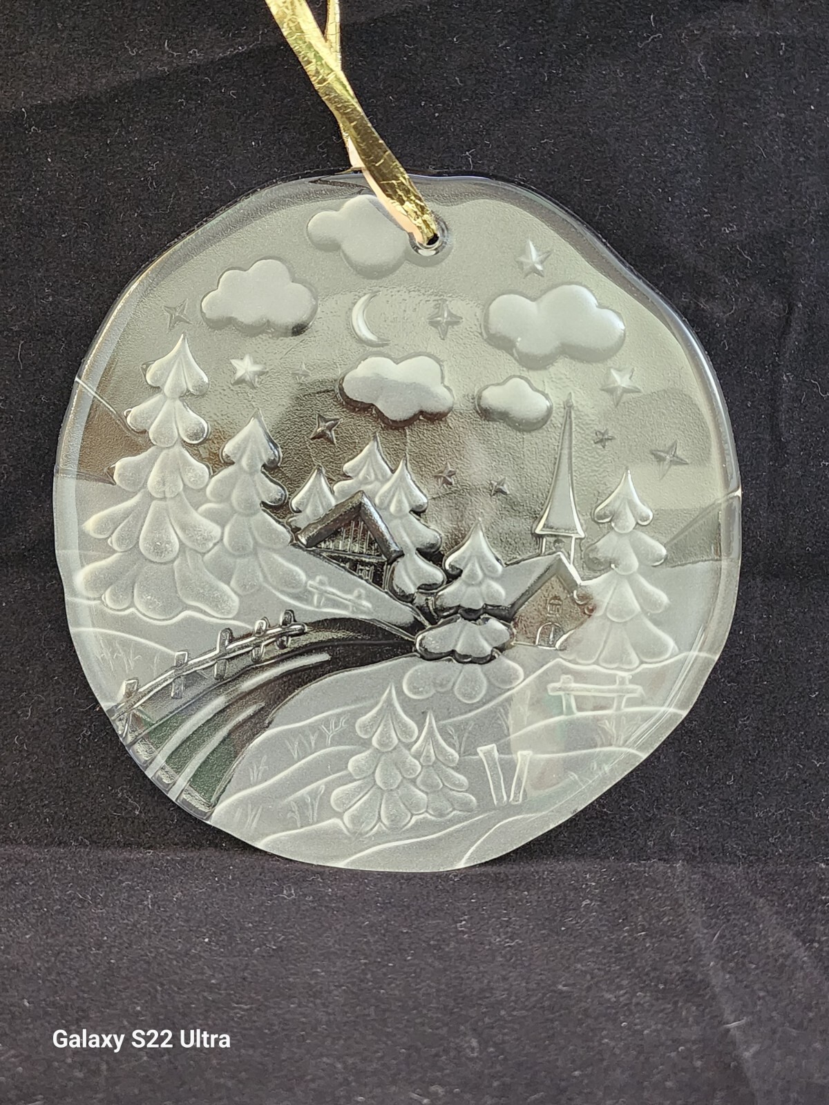 Vintage Walther Clear Glass Round Suncatcher (West Germany) Winter Landscape