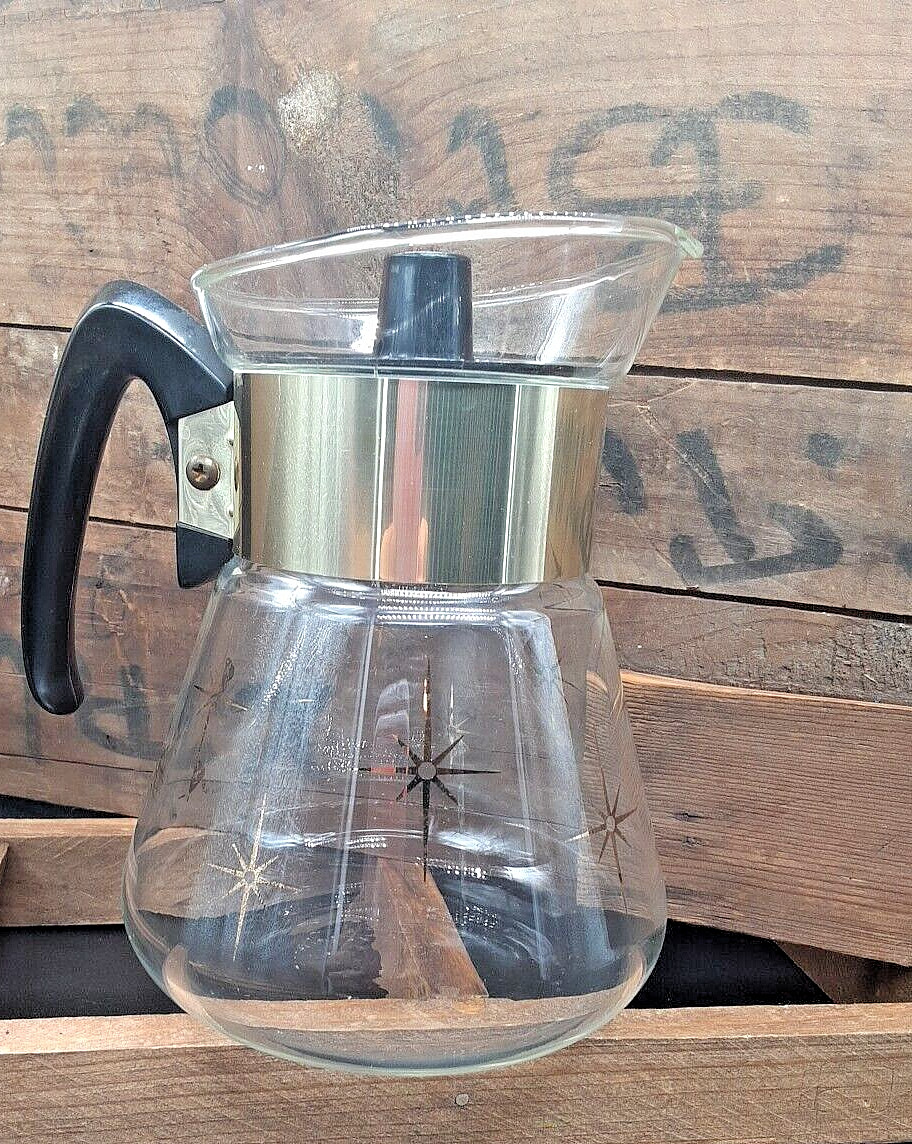 Vintage 1960s Carafe Starburst Glass Corning Ware 4 Cup Coffee Tea w Lid RETRO