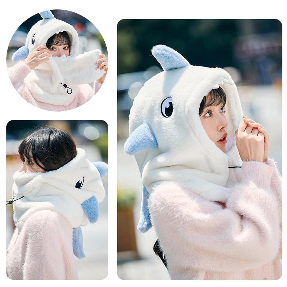 Shark Plush Warm Ear Protection Caps Winter Full Face Mask Hat Head Neck Co U4O3