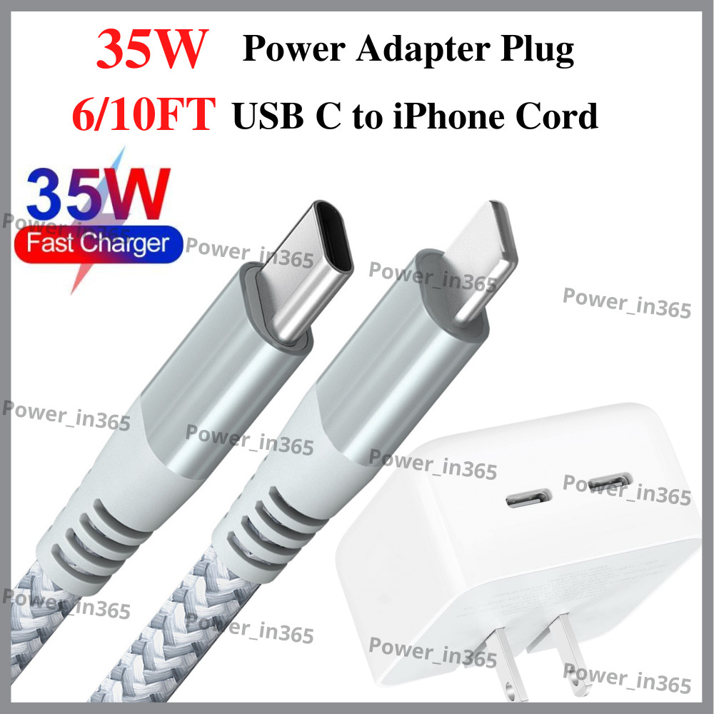 35W Dual USB C Power Adapter Block PD Fast Charger Cable For iPhone 13 12 11 XR