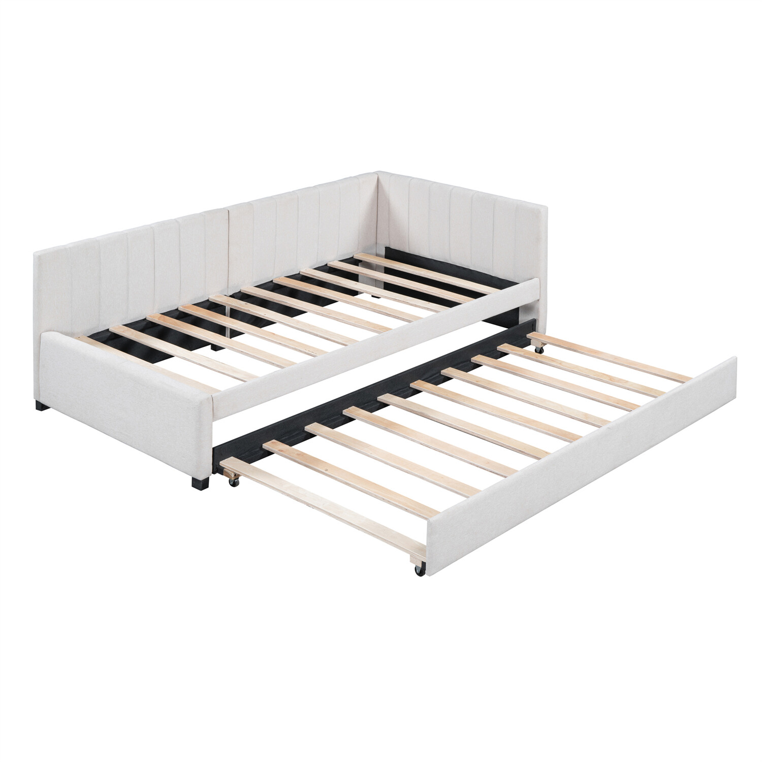 Twin Size Daybed with Pull-Out Trundle Linen Upholstered Bed Frame Sofa Bed US