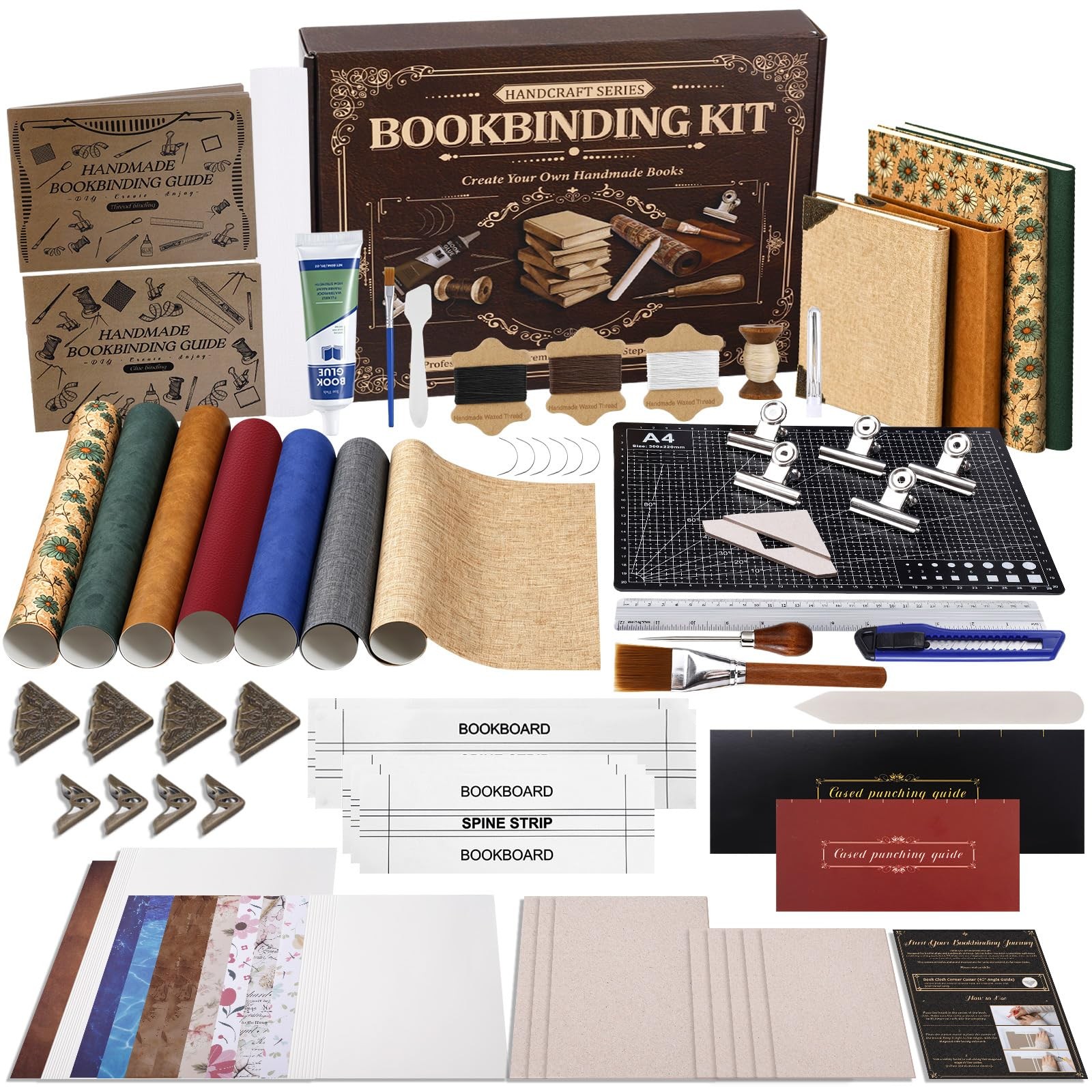 208 Pcs Book Binding Kits for Beginners,Complete Bookbinding Kit with Instruc...