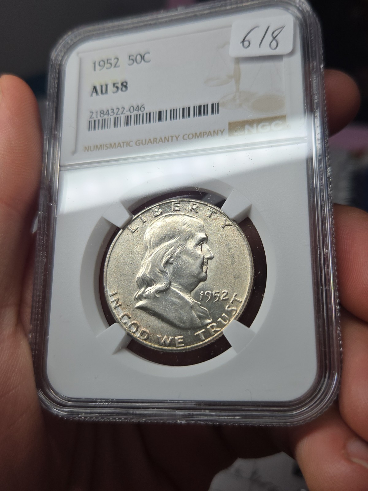 1952 50c Franklin Silver Half Dollar - NGC Au 58