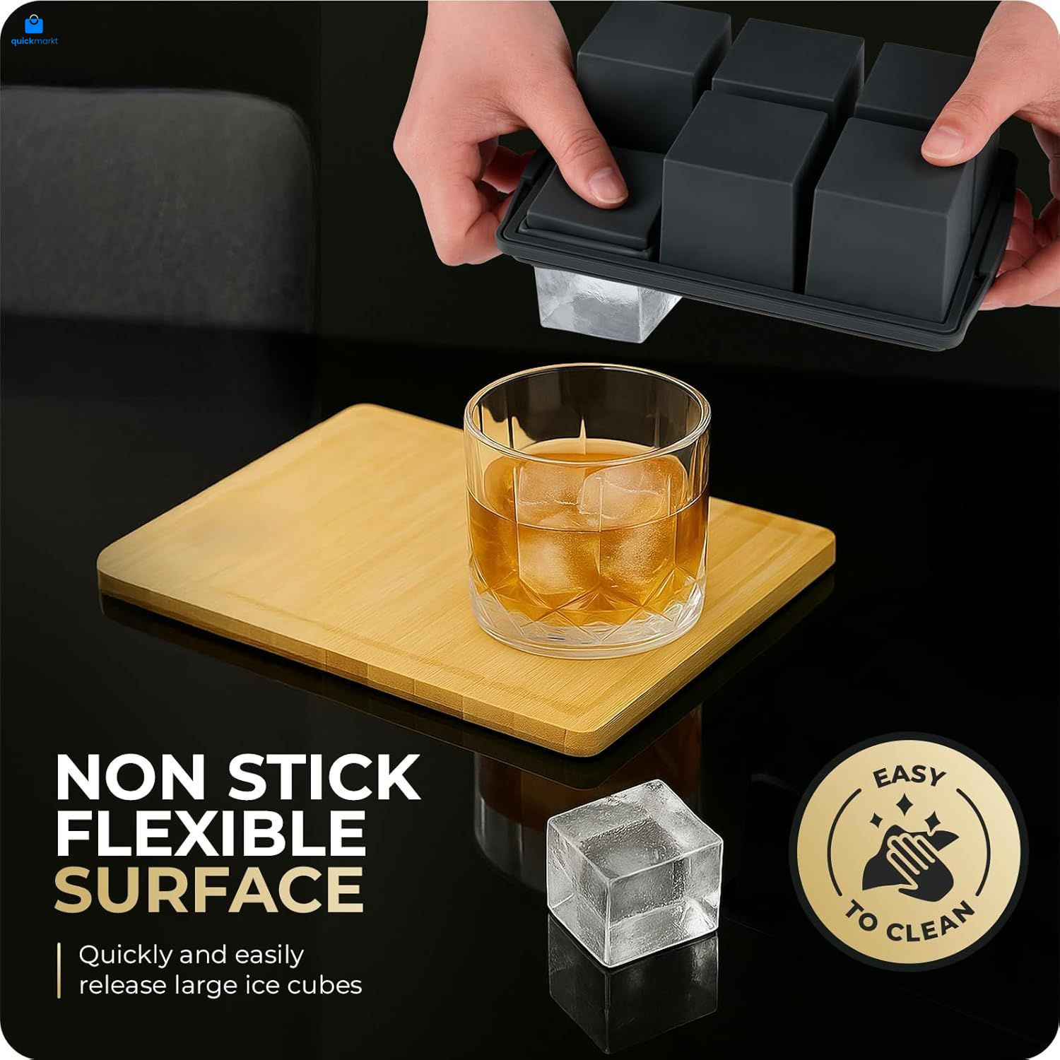 Large Ice Cube Trays for Whiskey, Silicone size ice cube tray, Gray