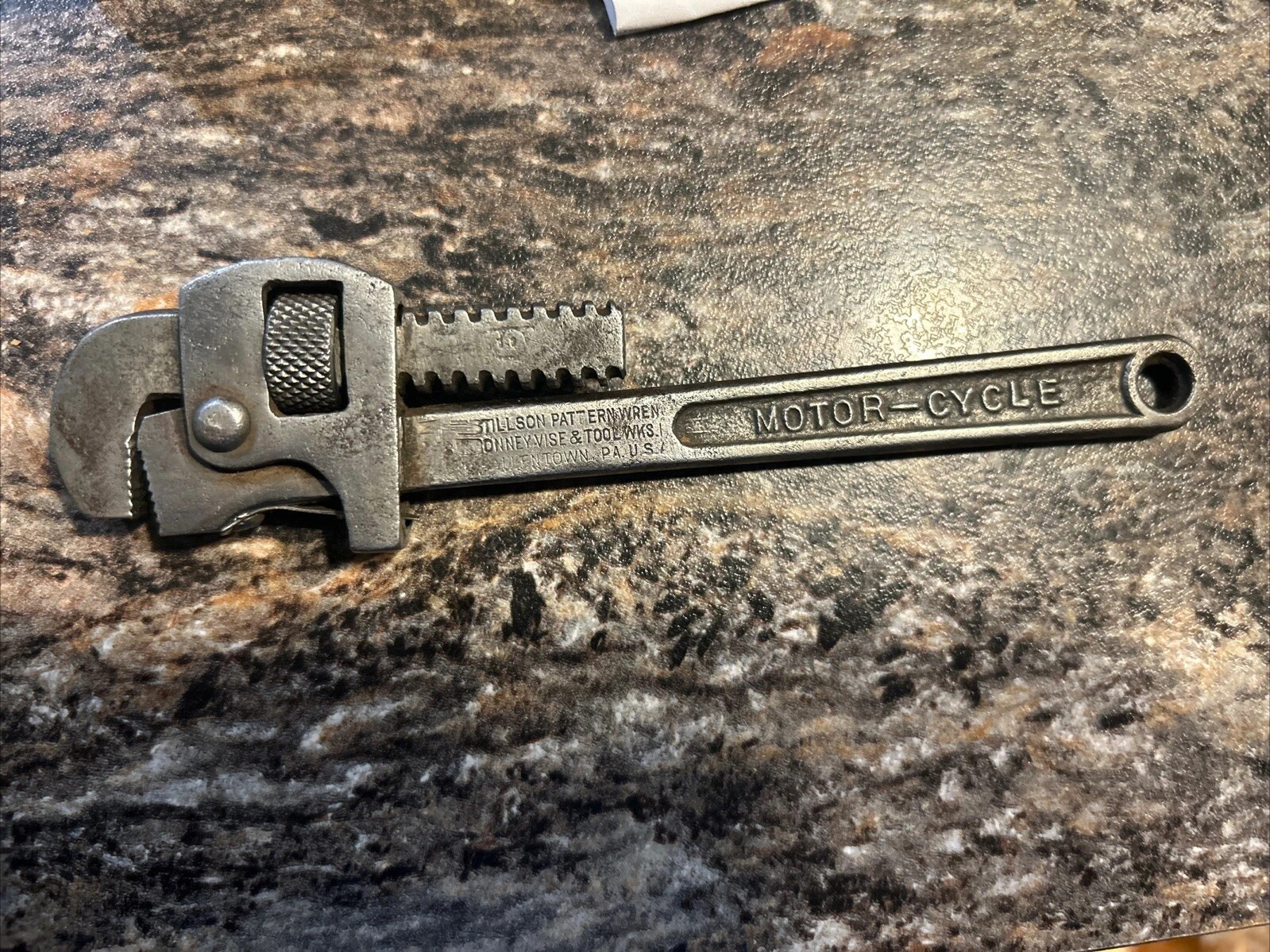 Stillson Pattern Wrench MOTOR-CYCLE 6" Bonneyvise & Toolwks Allentown PA USA vtg
