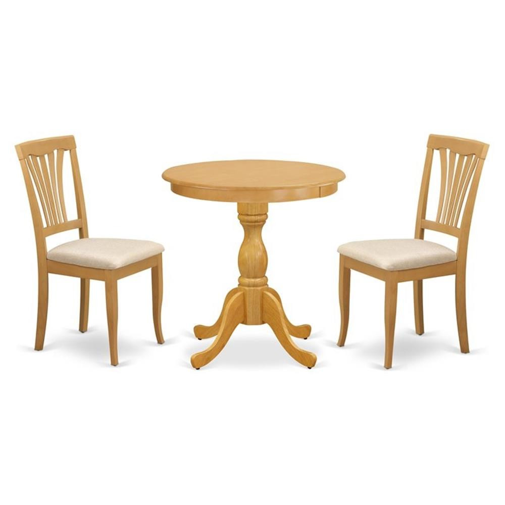East West Furniture Eden 3-piece Dining Set with Fabric Seat in Oak
