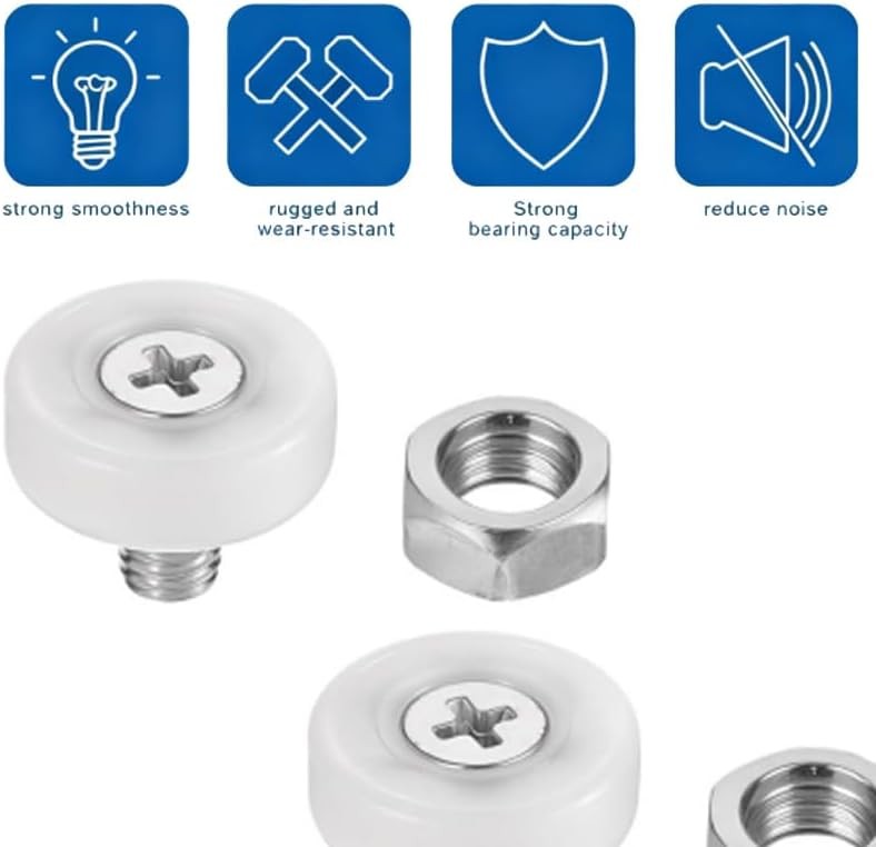 12 Pcs 19mm Drawer Rollers, White Plastic Replacement Wheels with Bearings & Nut