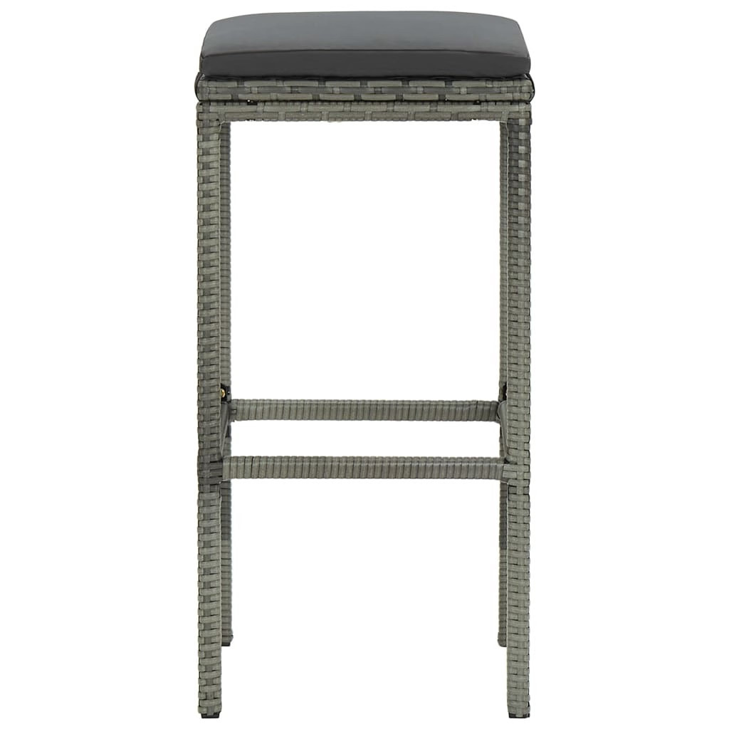 Bar Stools with Cushions 2 pcs Gray Poly Rattan