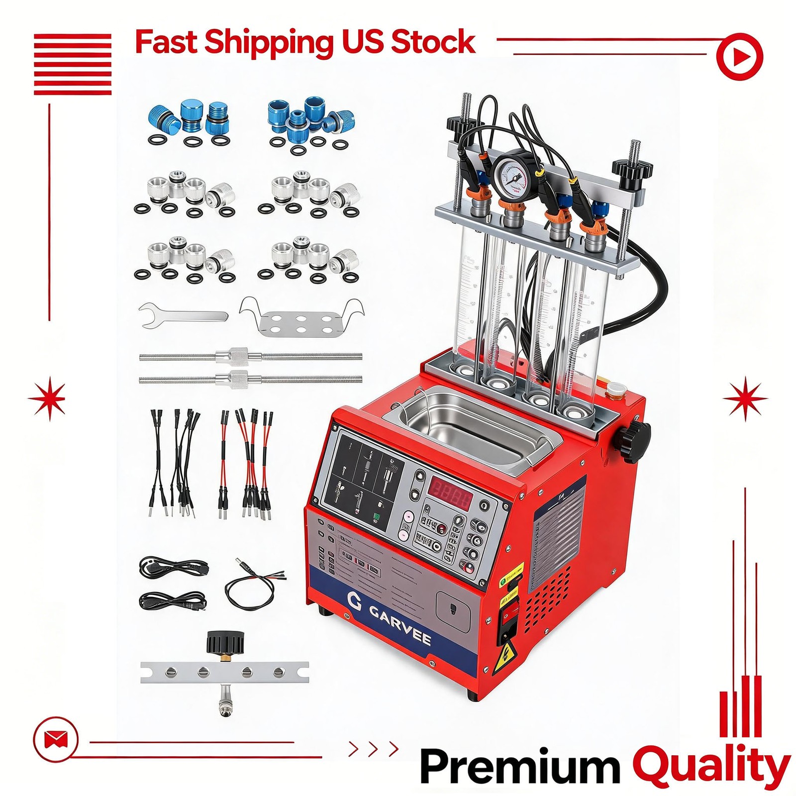 3-in-1 4-Cylinder Fuel Injector Cleaner Tester 14 Modes GDI / Piezo / Motorcycle