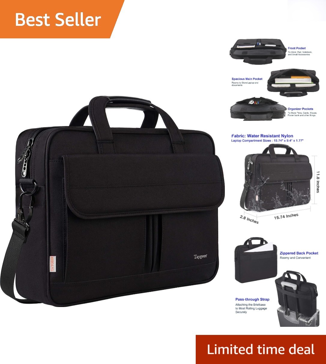 Sleek Water-Resistant Laptop Bag 15.6 Inch for Men & Women - Stylish Briefcase