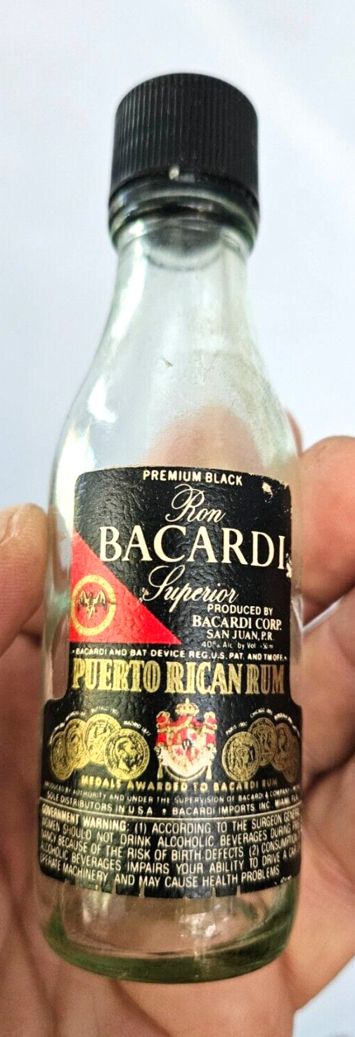 Premium Black Ron Bacardi Superior 1/10 Pint Empty Bottle Puerto Rican Rum
