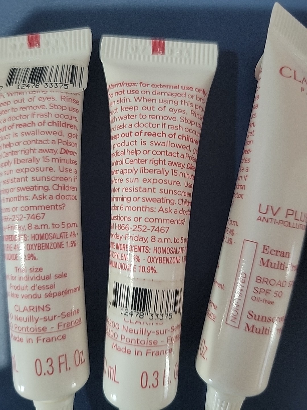 5-PACK Clarins UV Plus Anti-Pollution Ecran Sunscreen SPF 50, 0.3 oz 10 ml NWOB