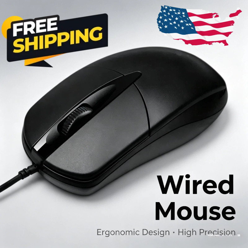 USB 2.0 Optical Wired Scroll Wheel Mouse PC Laptop Notebook Desktop Black Mice~