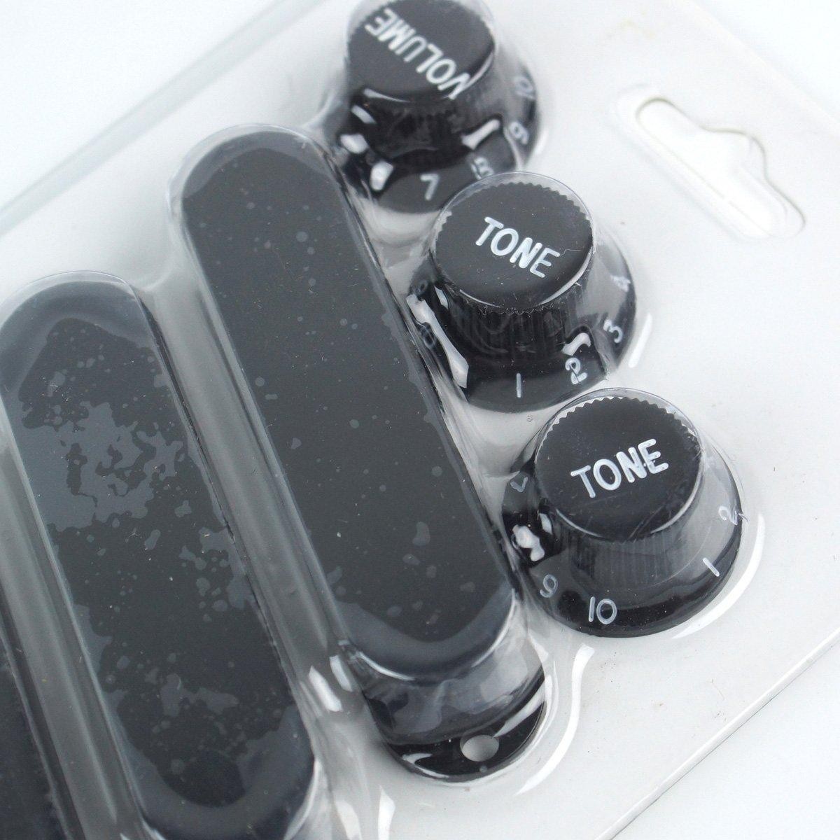 Strat style Guitar dress-up Set 3-Knobs 3-pickup-covers 2-Switch tips,Black