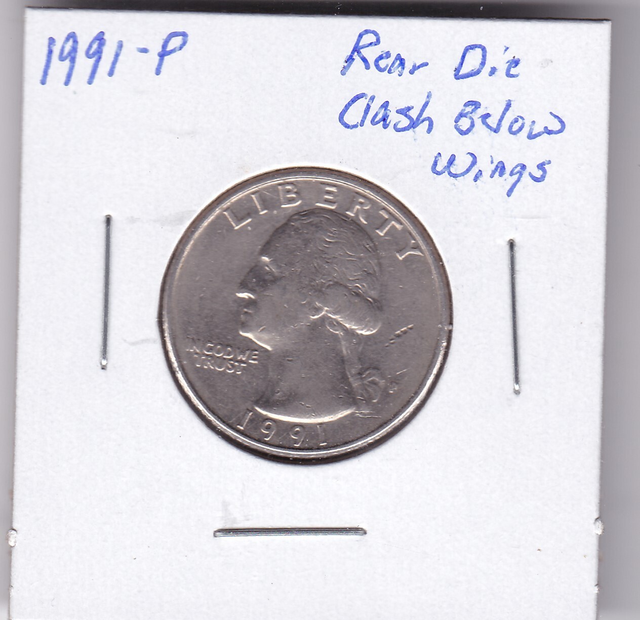 1991-P Washington Quarter Die Clash Below Wing