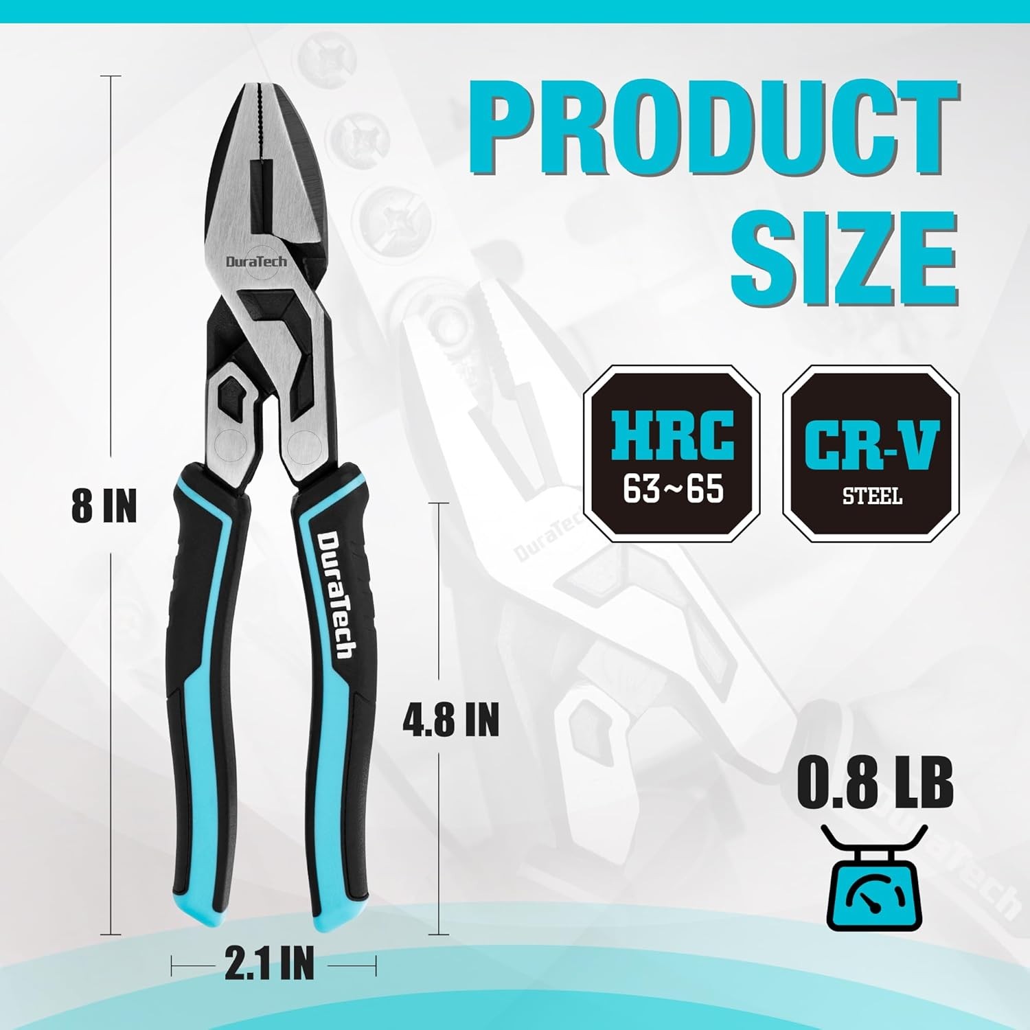 DURATECH 8-Inch Compound Lineman's Pliers Gen 2 Dual Pivot High-Leverage Design