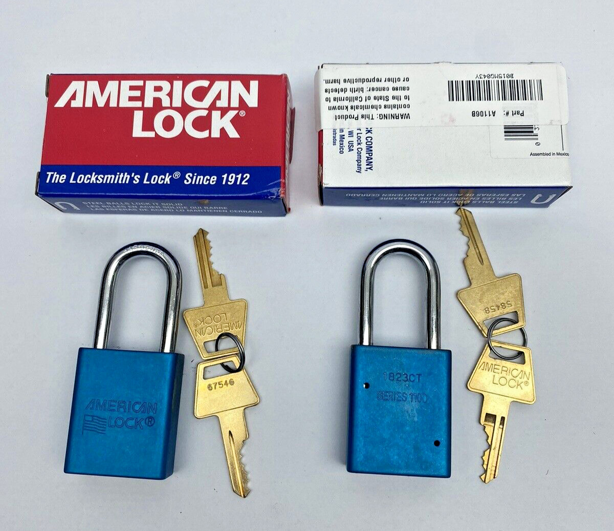 Lot Of 2, A1106BLU American Lock, Lockout Padlock, Anodized Aluminum