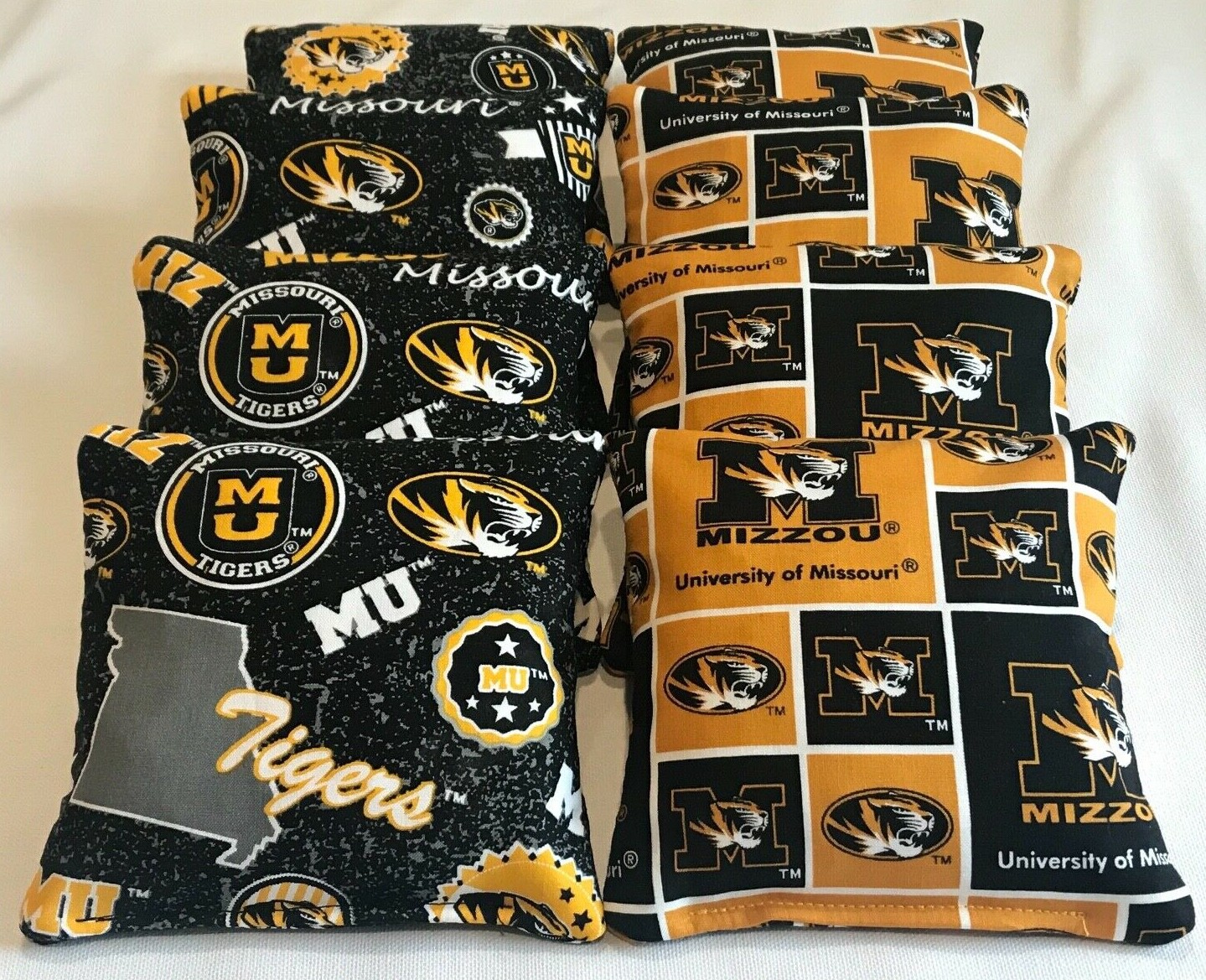 8 CORNHOLE MISSOURI MIZZOU TIGERS CORN HOLE BEAN BAGS BAGGO TAILGATE TOSS
