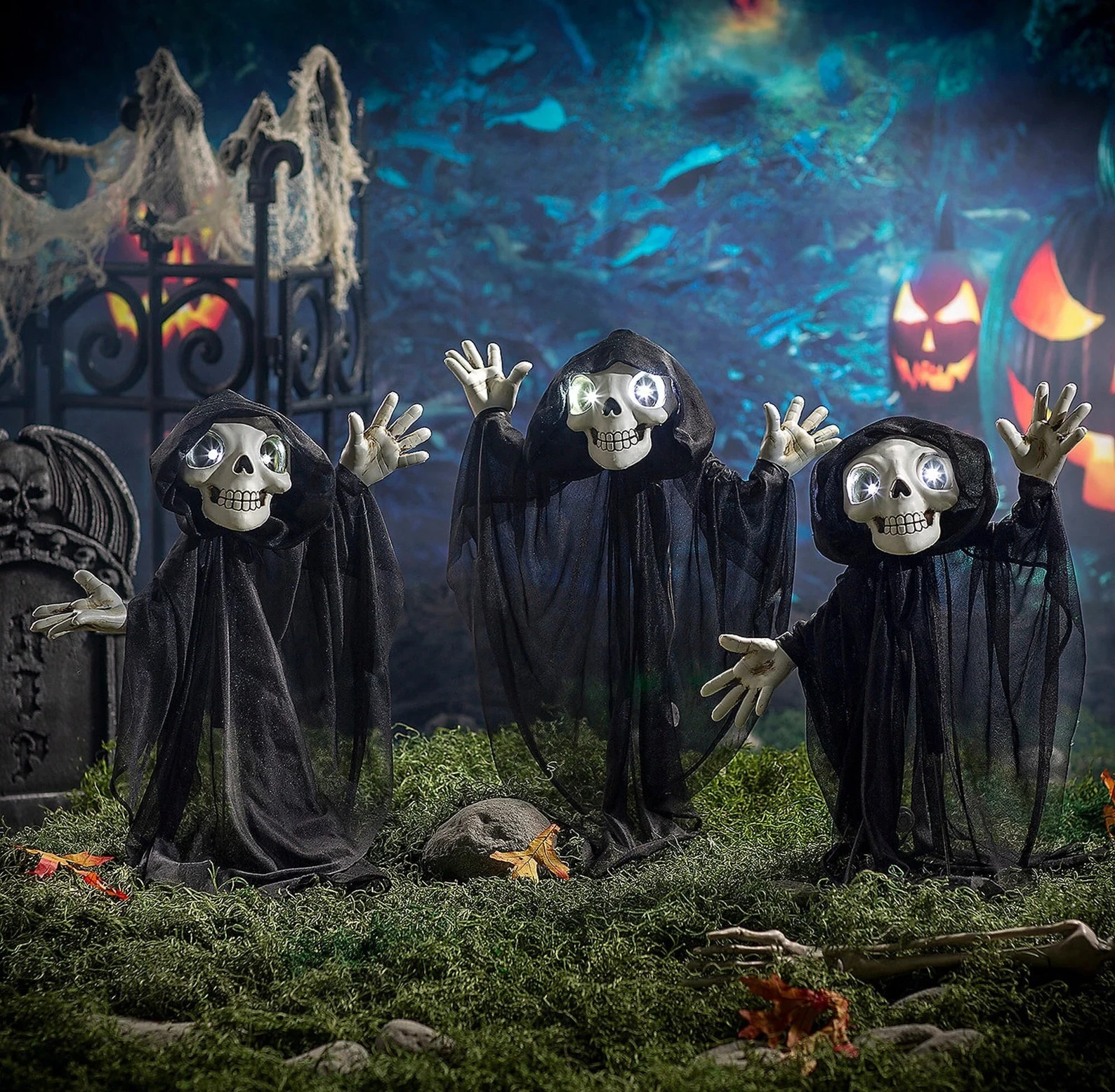 Halloween 23 1/2" Light-Up Eyes Yard Stake Grinning Reapers Set of 3 Pc. Prop