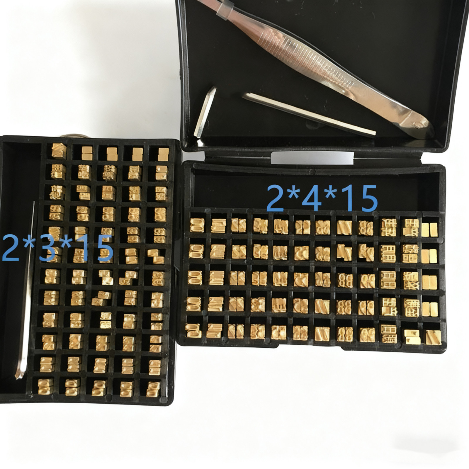 Hot Stamping Brass Type Set 2x3mm 2x4mm 15mm Height, 120pcs Printing Fonts