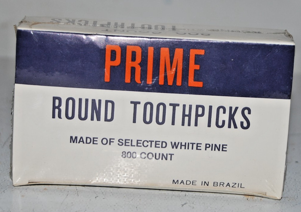 Vintage Sealed Prime Brand Toothpicks White Pine Round 800 count NIB Brazil