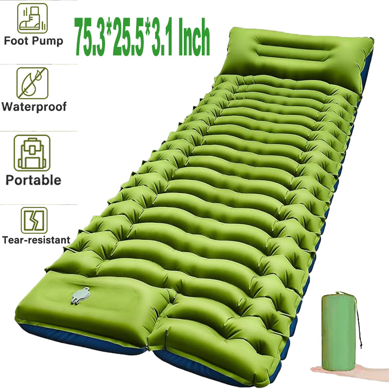 Camping Sleeping Pad - Ultralight Camping Pad with Pillow & Built - In Foot Pump