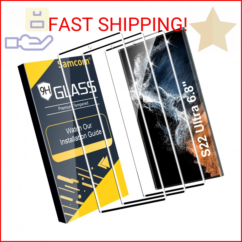 3 Pack Galaxy S22 Ultra Screen Protector, HD Clear Tempered Glass, Fingerprint U