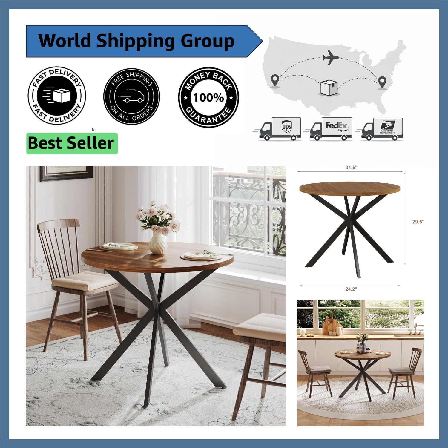 Versatile 31.5 Inch Round Walnut Kitchen Table | Seats 2-4 | Easy to Assemble