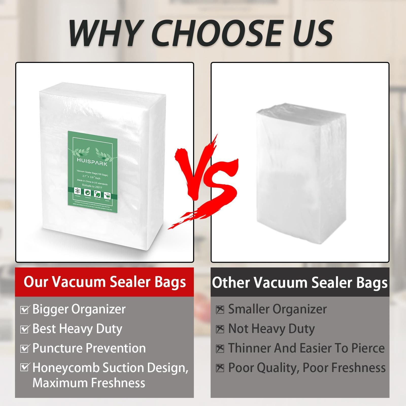 Vacuum Sealer Bags,2.7"*4" 100 Pcs Heavy Duty Pre-Cut Design Commercial Grade...
