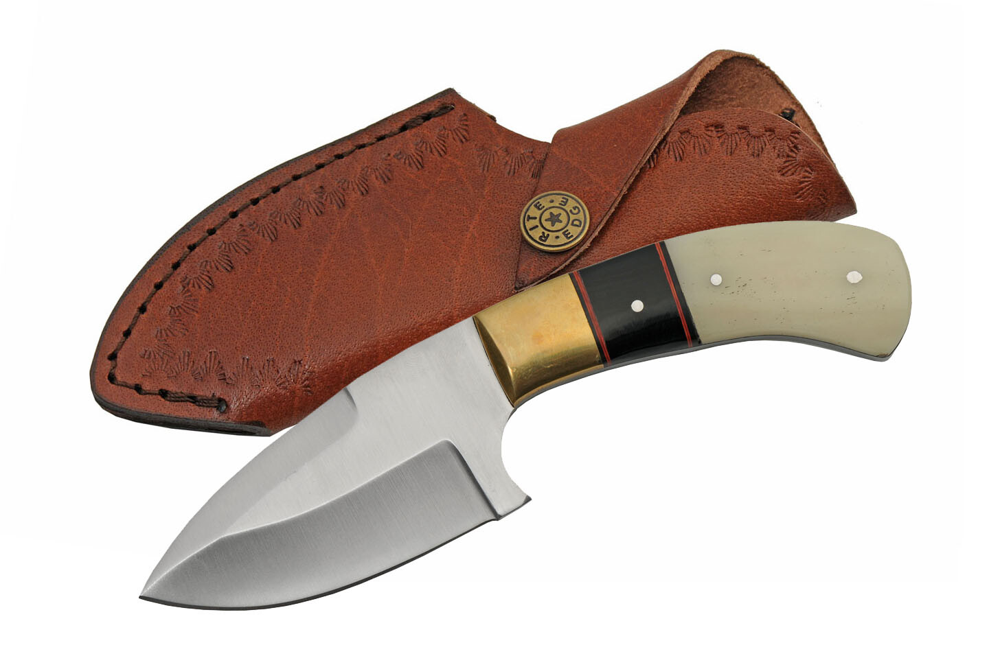 Hunting Knife | White Bone Black Horn Full Tang Skinner Blade + Leather Sheath