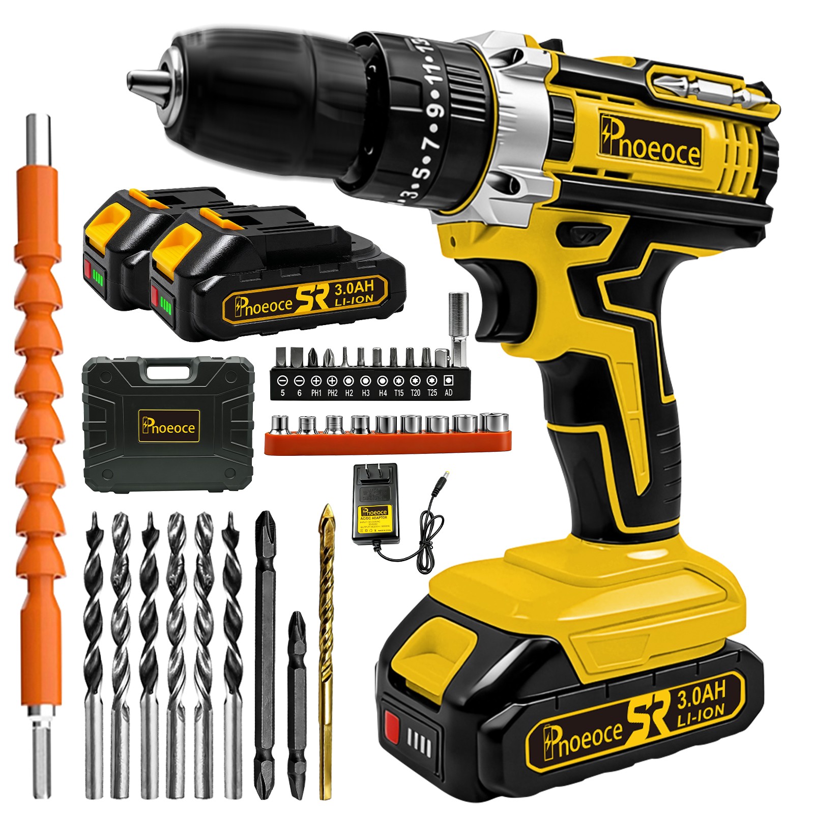 Power Drill Cordless Tool Kit  20V 2 Speed with 2Batteries &Fast Charger for DIY