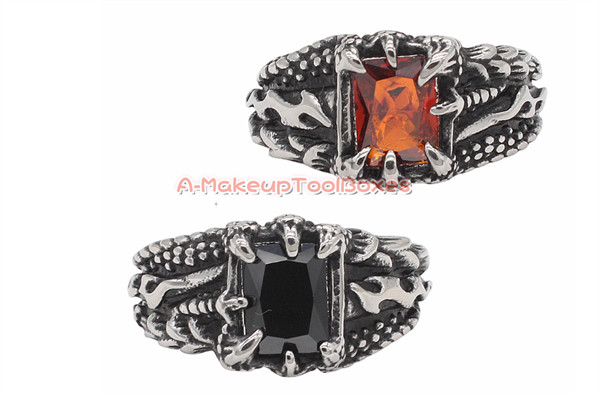 Men Gothic Punk Biker Stainless Steel Dragon Claw Gemstone Ring 7-12# J236