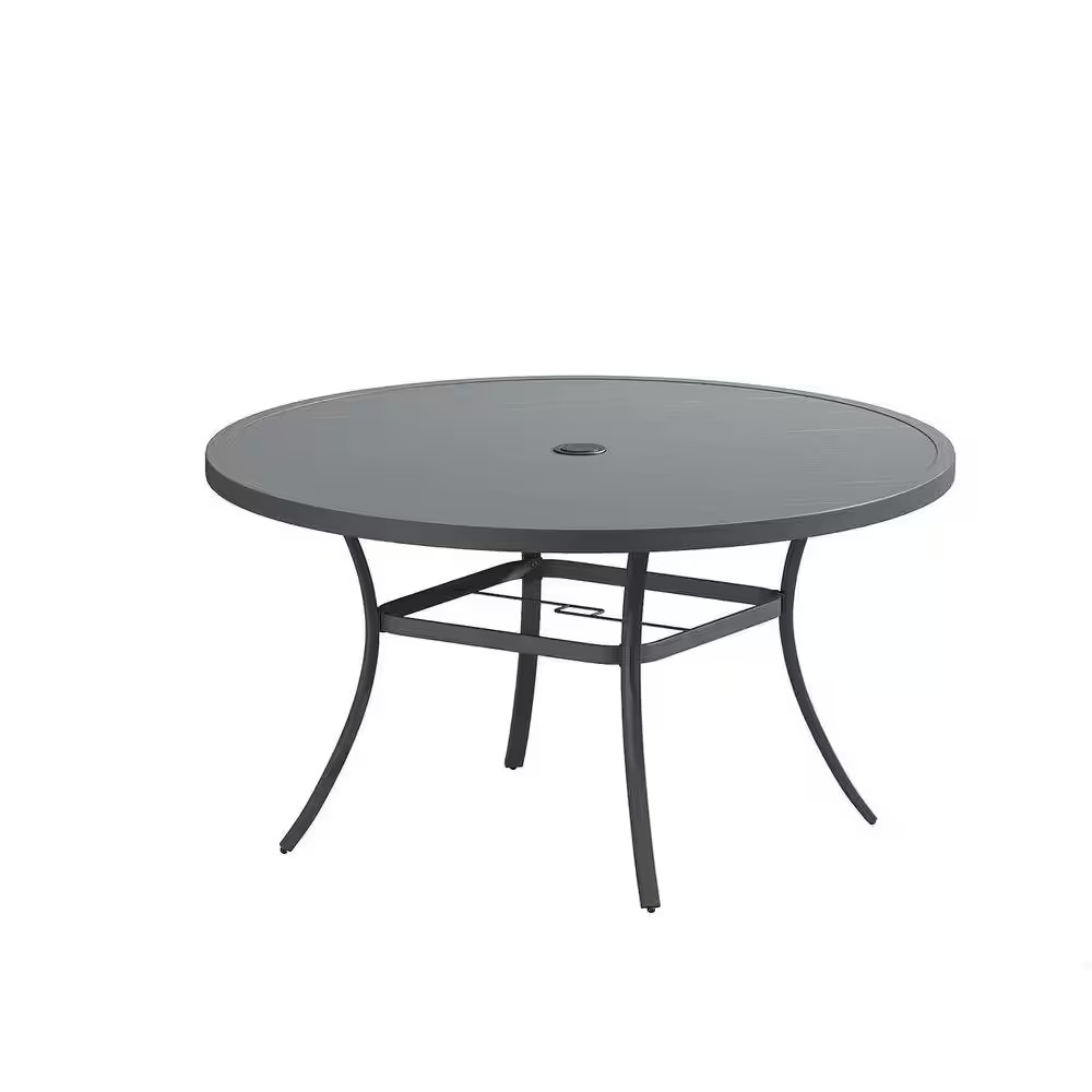 53 In. round Tabletop Metal Outdoor Dining Table, Patio Table with Umbrella Hole