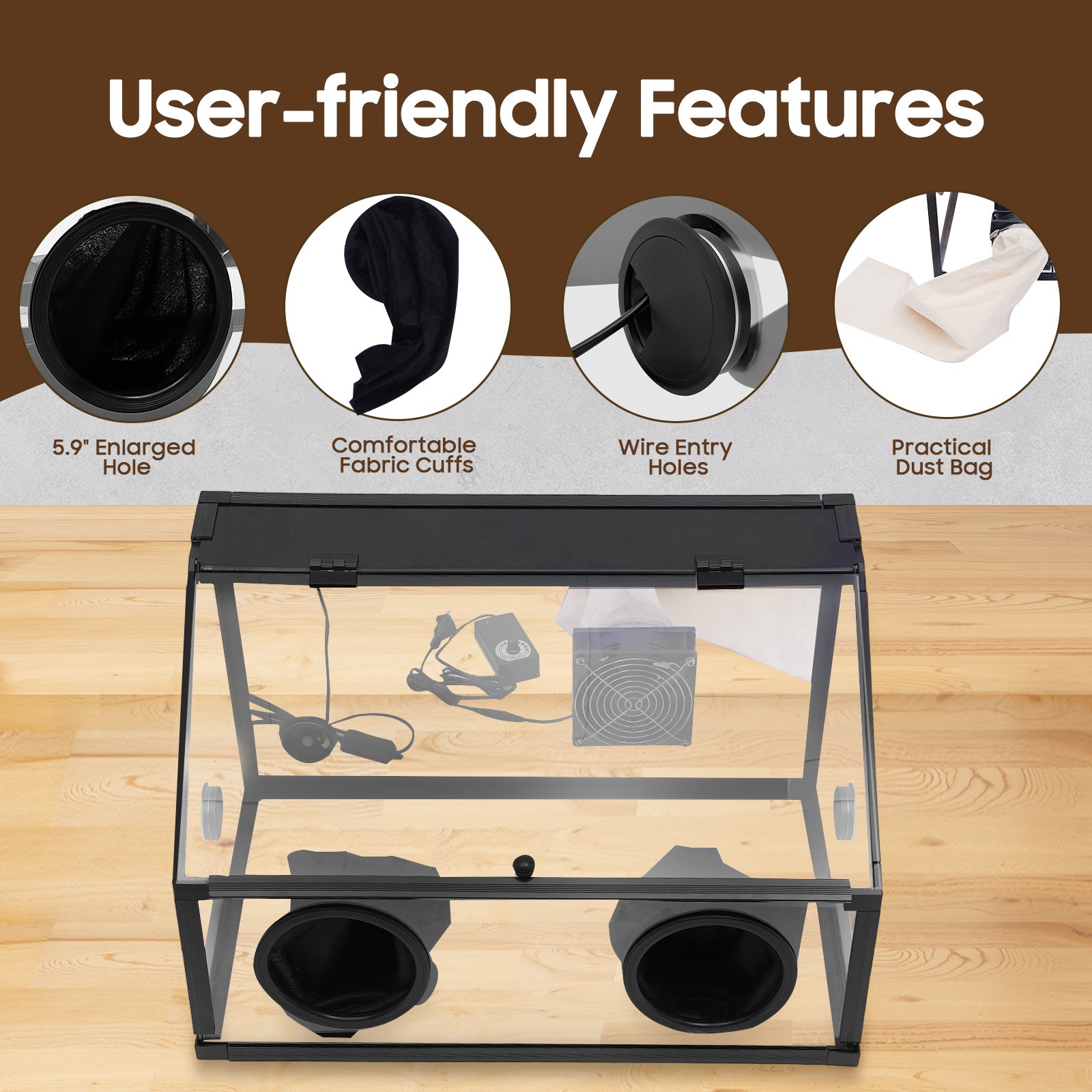 Fully Enclosed Electric Grinding Table Polisher Dust Box Acrylic Cover+LED Light