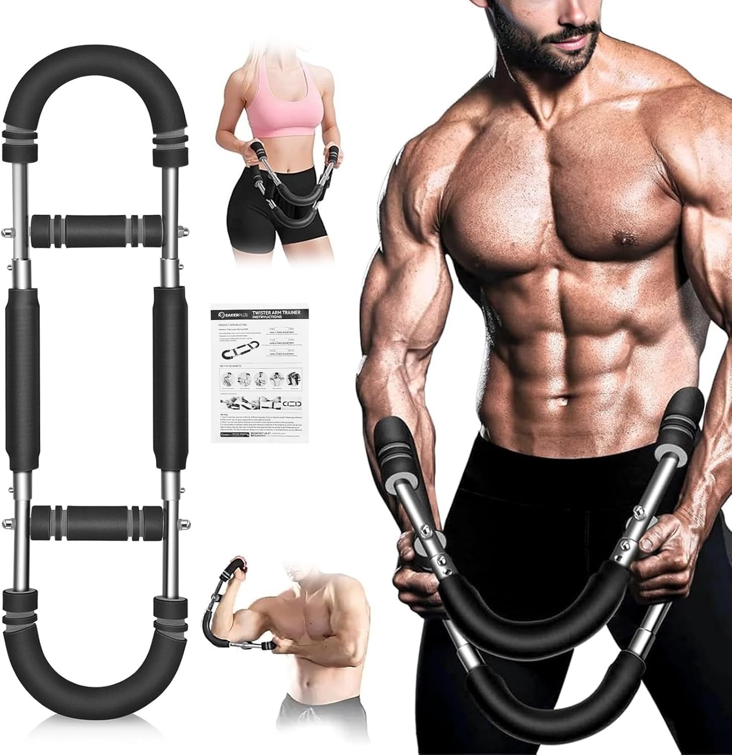 SakerPlus Twister Arm Trainer, Adjustable Spring Chest Expander Forearm Strength
