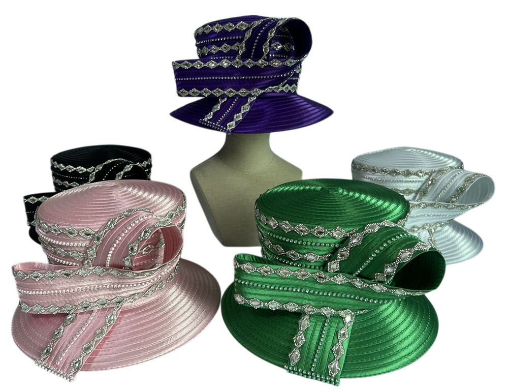 Satin Ribbon Church dressy mother day with rhinestones all year around hat