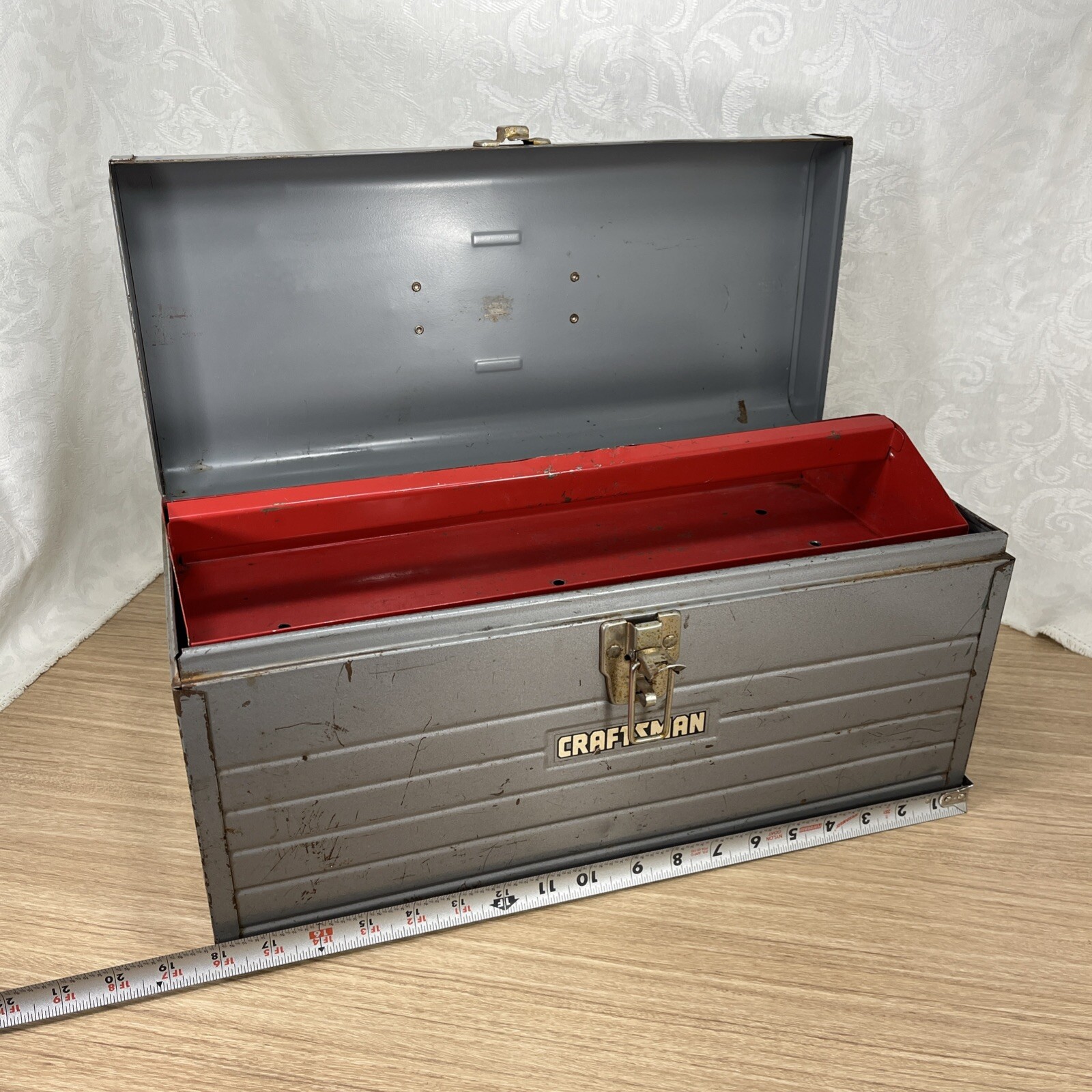 Vintage CRAFTSMAN One-Handle Lockable All Metal Toolbox w/Tray Gray 18”
