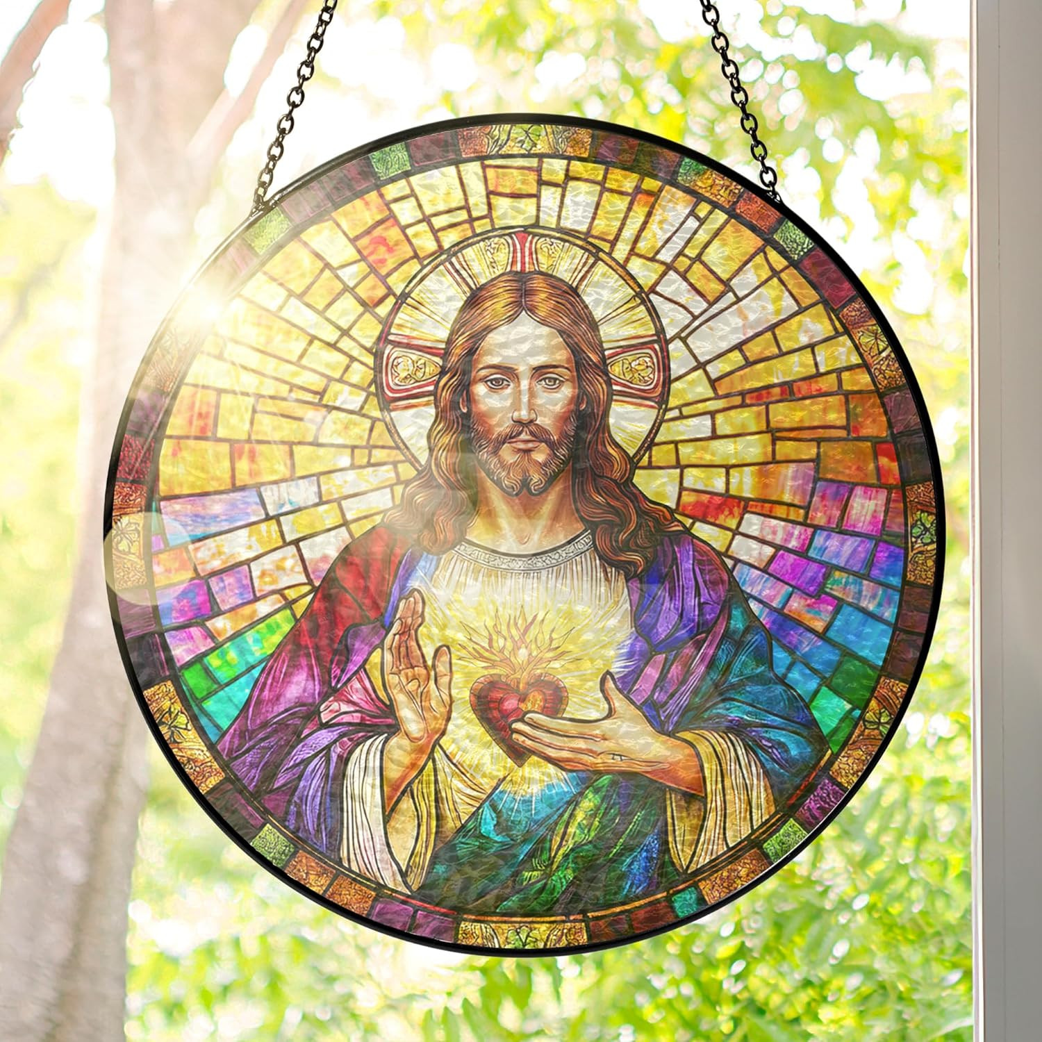 Christmas Christian Gifts for Women Faith - Stained Glass Window Hanging 10 in -
