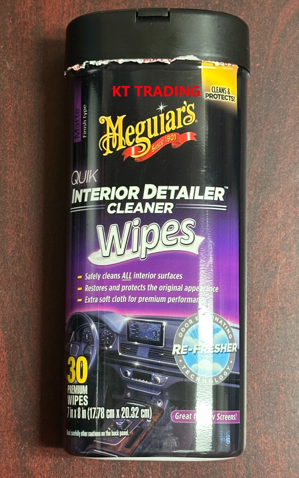 Meguiar's QUIK INTERIOR DETAILER CLEANER Odor Eliminator Re-Fresh Matte 30 WIPES