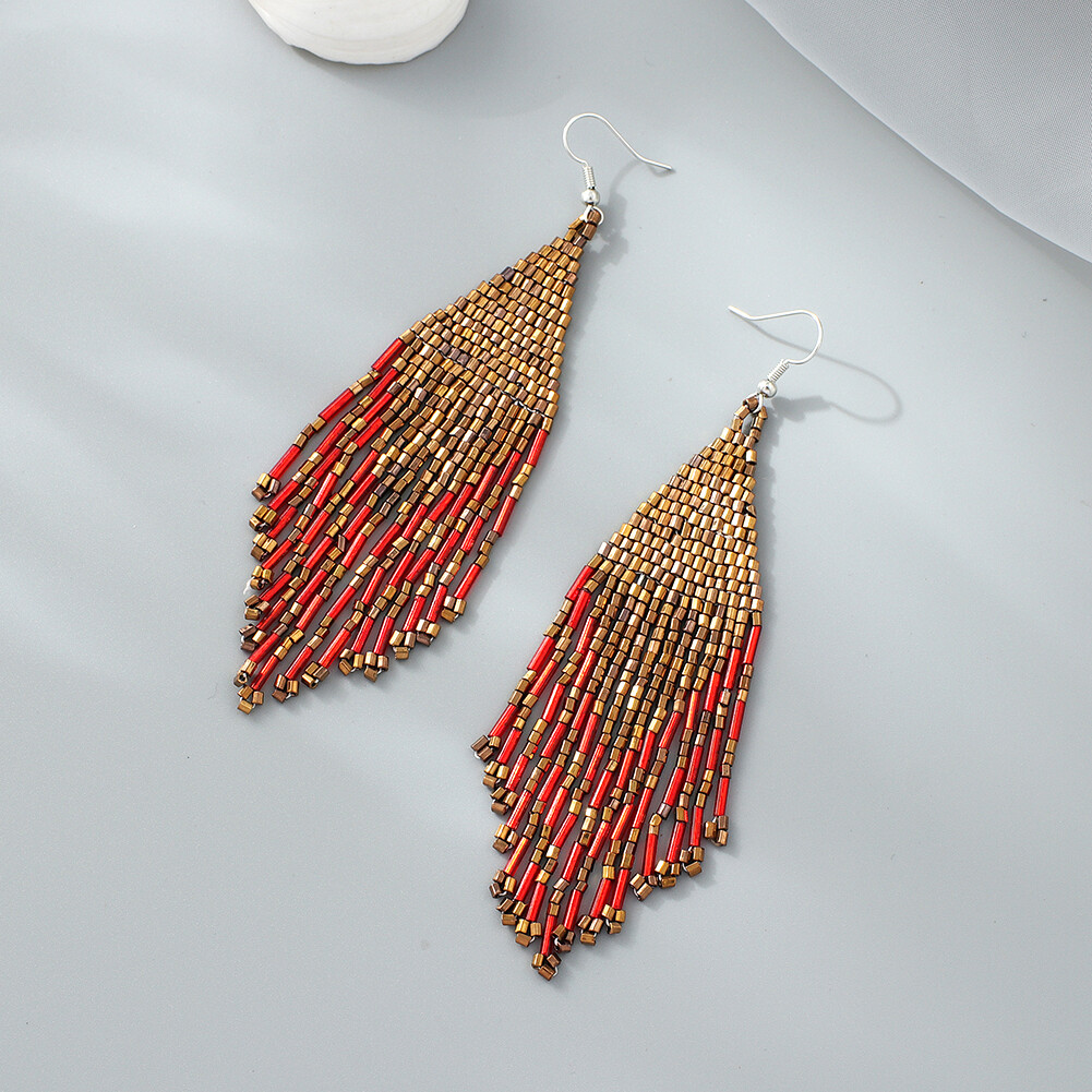 BOHO Seeds Beaded Earrings Fringe Tassel Bohemian Dangle Drop Handmade Jewelry