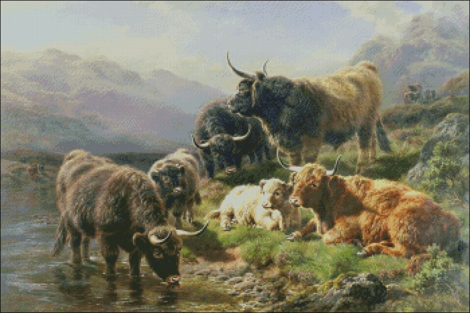 Highland Cattle - DIY Chart Counted Cross Stitch Patterns Needlework DMC Color