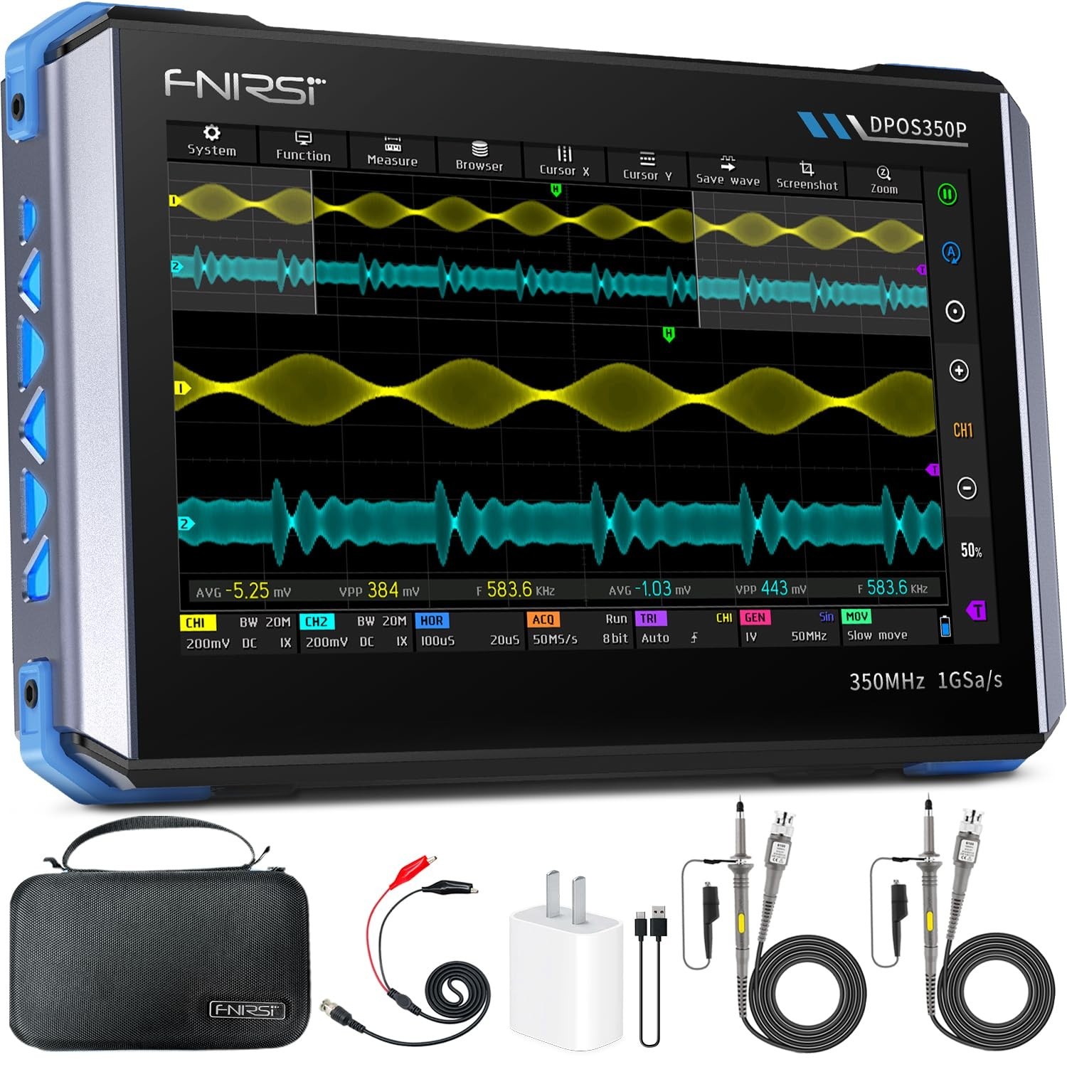 FNIRSI DPOS350P 4-in-1 Tablet Oscilloscope 350MHz, Spectrum Analyzer 200KHz -...